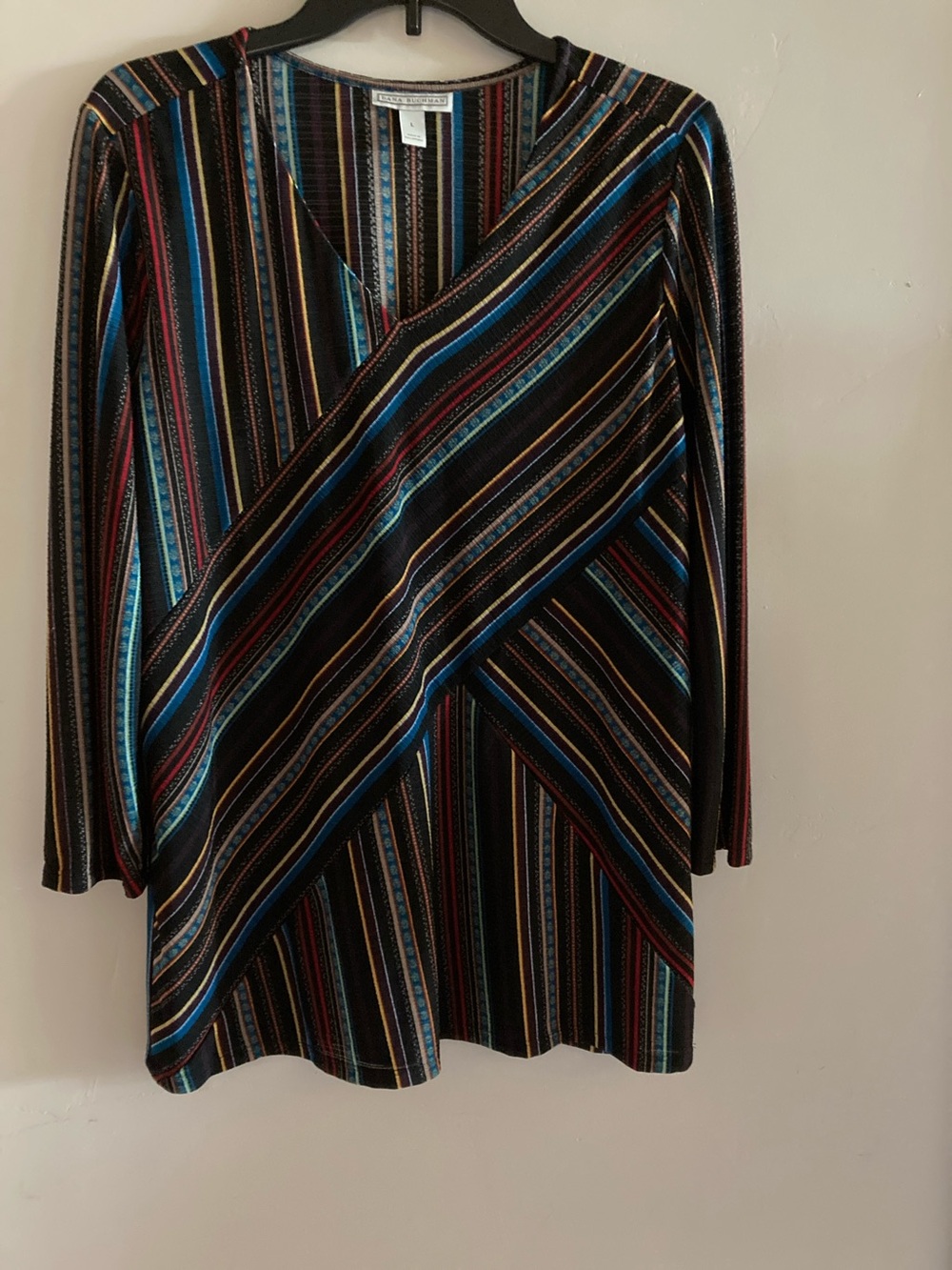 Dana Buchman Black Multi-Stripe A-Line Blouse NEW